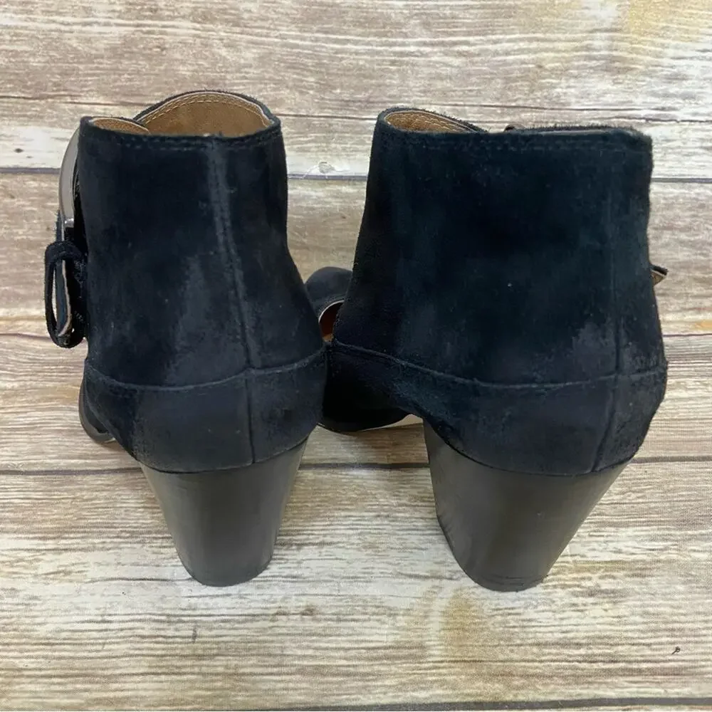 Corso coma Bernadette 8 black suede ankle booty witchy heel big buckle